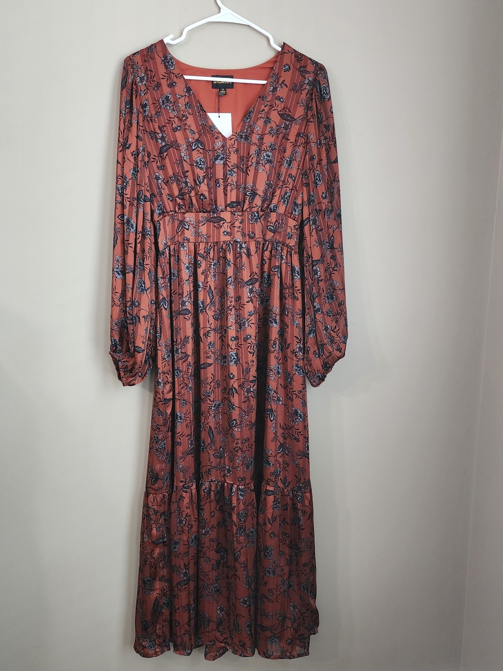 Sugarlips Rust Floral Long-Sleeve Maxi Dress Women Size XS